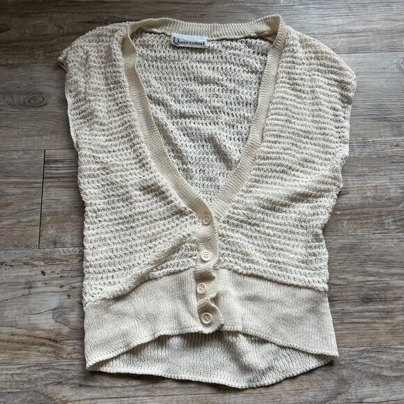 Vintage Knit Vest Medium Button Cream Crochet Layering Fall Nordic 90s 80s - Picture 1 of 8